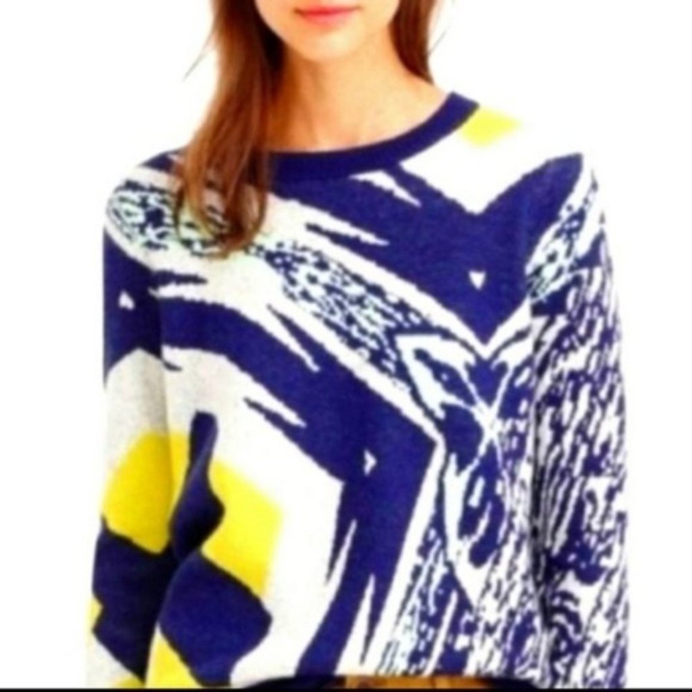 J.Crew Double Knit Blue/yellow Abstract Sweater